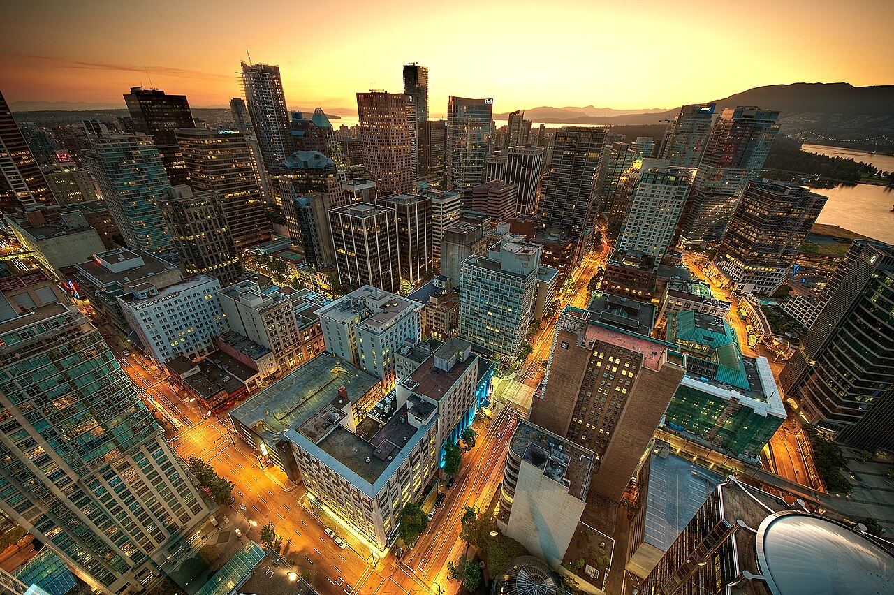 Downtown Vancouver skyline at sunset