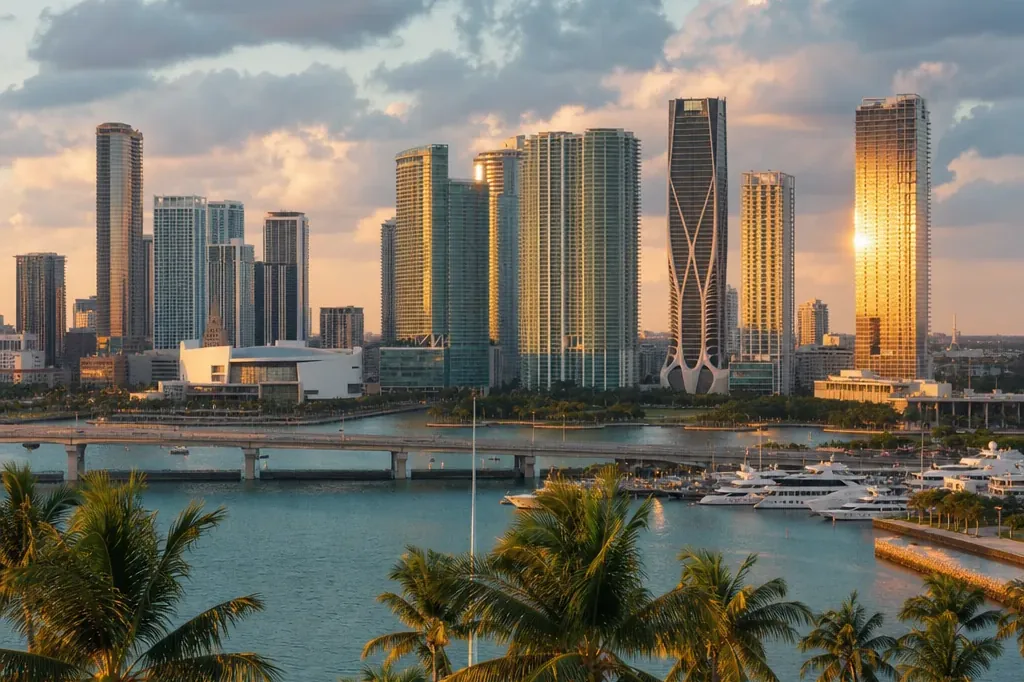 Miami skyline representing the Florida end of the Florida to Canada moving corridor served by Motion Transport