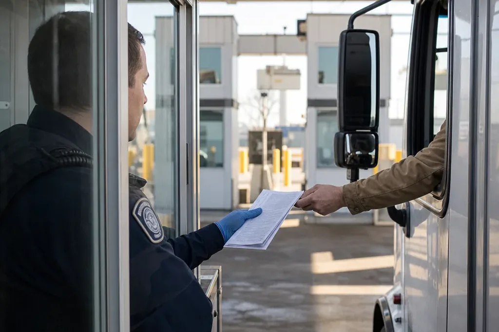 Customs documentation review at a US-Canada border crossing used for Pennsylvania to Canada moving