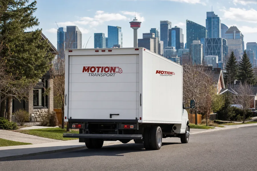 A Motion Transport truck delivering in Calgary