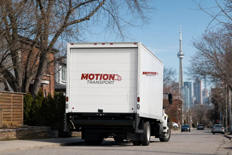 A Motion Transport truck delivering in Toronto